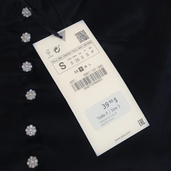 ZARA BLACK CROP TOP WITH PEARLED BUTTON - BUSTIER - SMALL - BRAND NEW WITH TAG - Picture 13 of 16